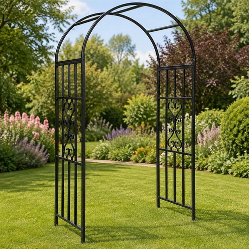 Black metal garden rose arch - black,