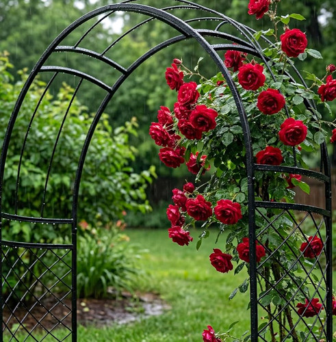 Black metal arched garden arch - metal,
